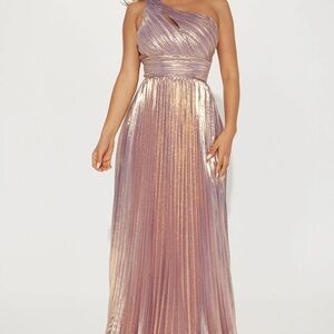 Elegant One-Shoulder Pleated Metallic Dress Serena Dress M